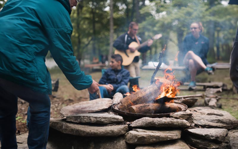 man setting up camp with his kids, camping trip, August 2024, Australia