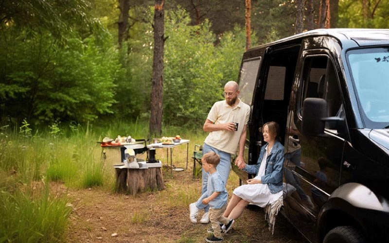 a family in a mini van, Anzac Day road trips, December 2024, Australia